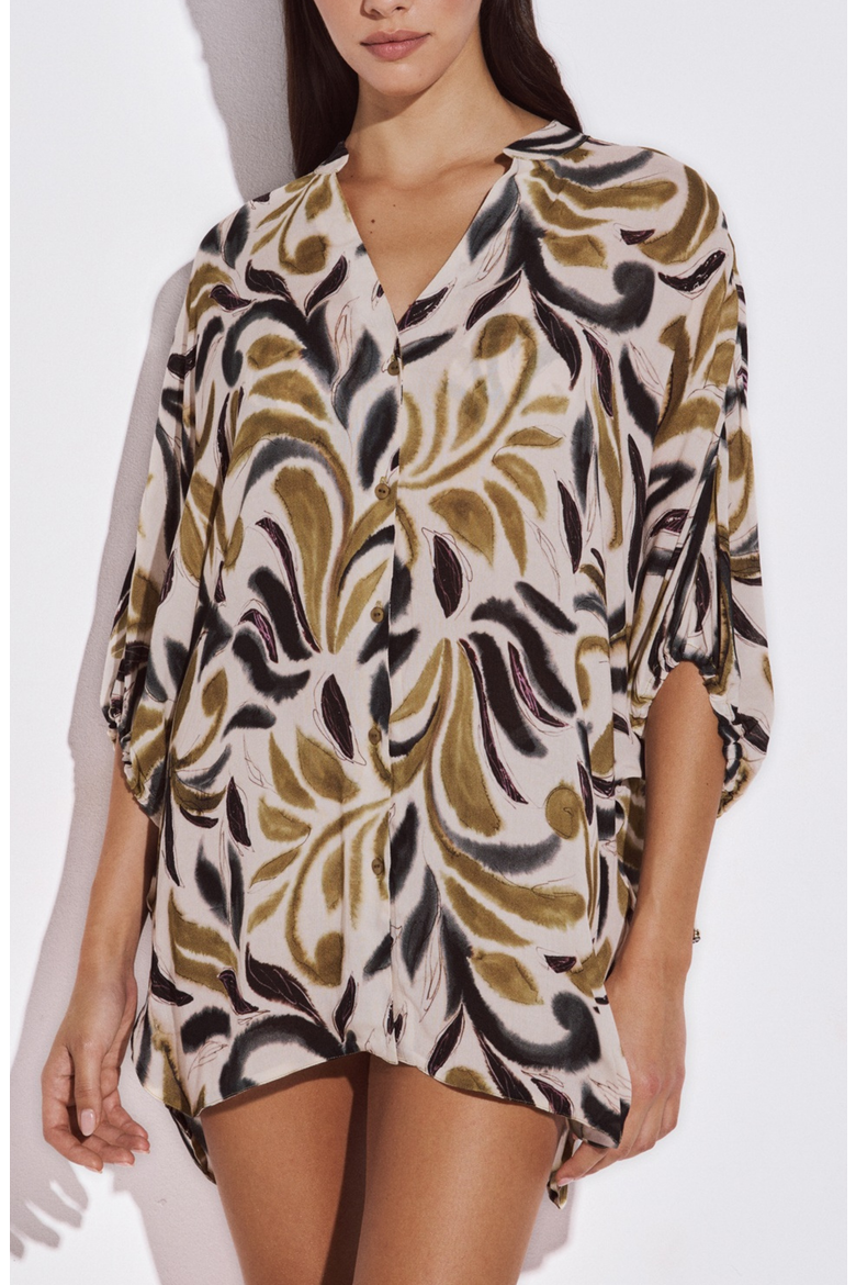 Aphrodite Cover-Up Shirt, Main, color, Olive Marble