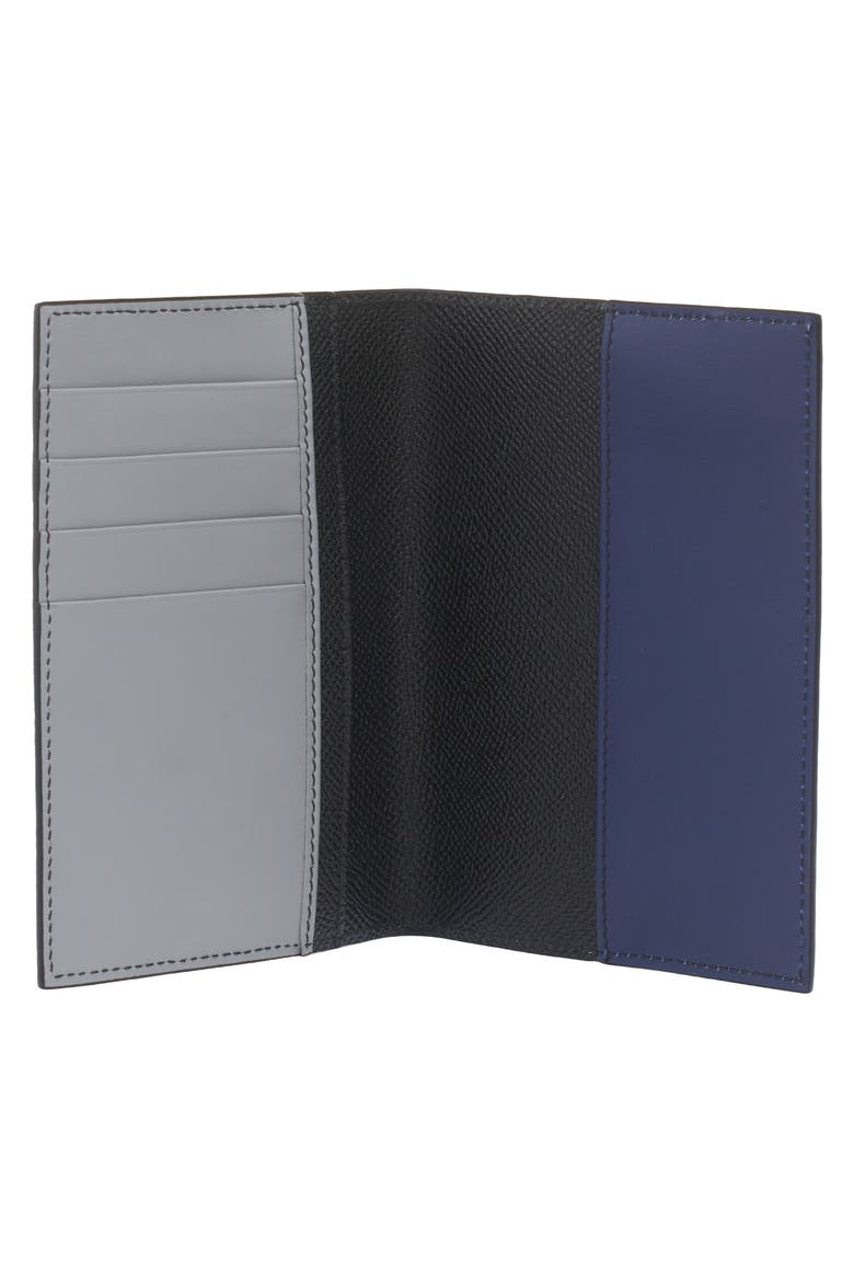 Dauphine Colorblock Leather Passport Holder, Alternate, color, NERO/ BLU NOTTE
