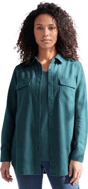 Roaman's Faux Suede Button Front Shirt
