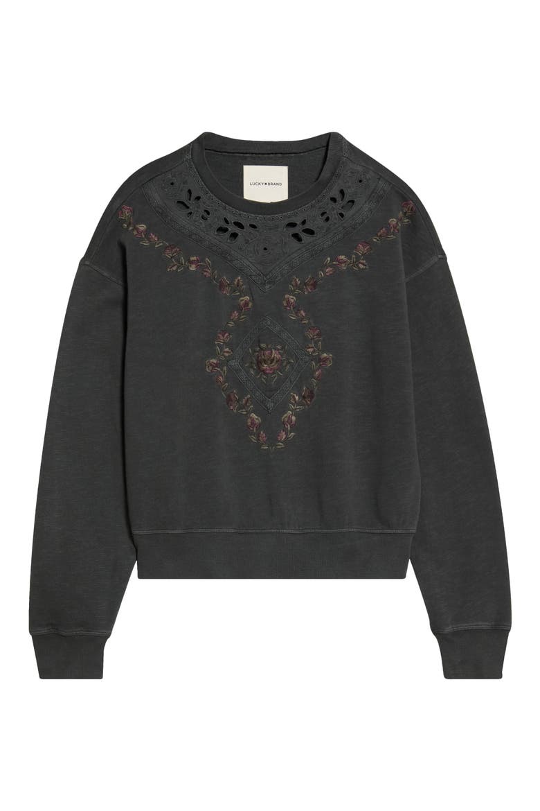 Embroidered Sweatshirt, Alternate, color, RAVEN