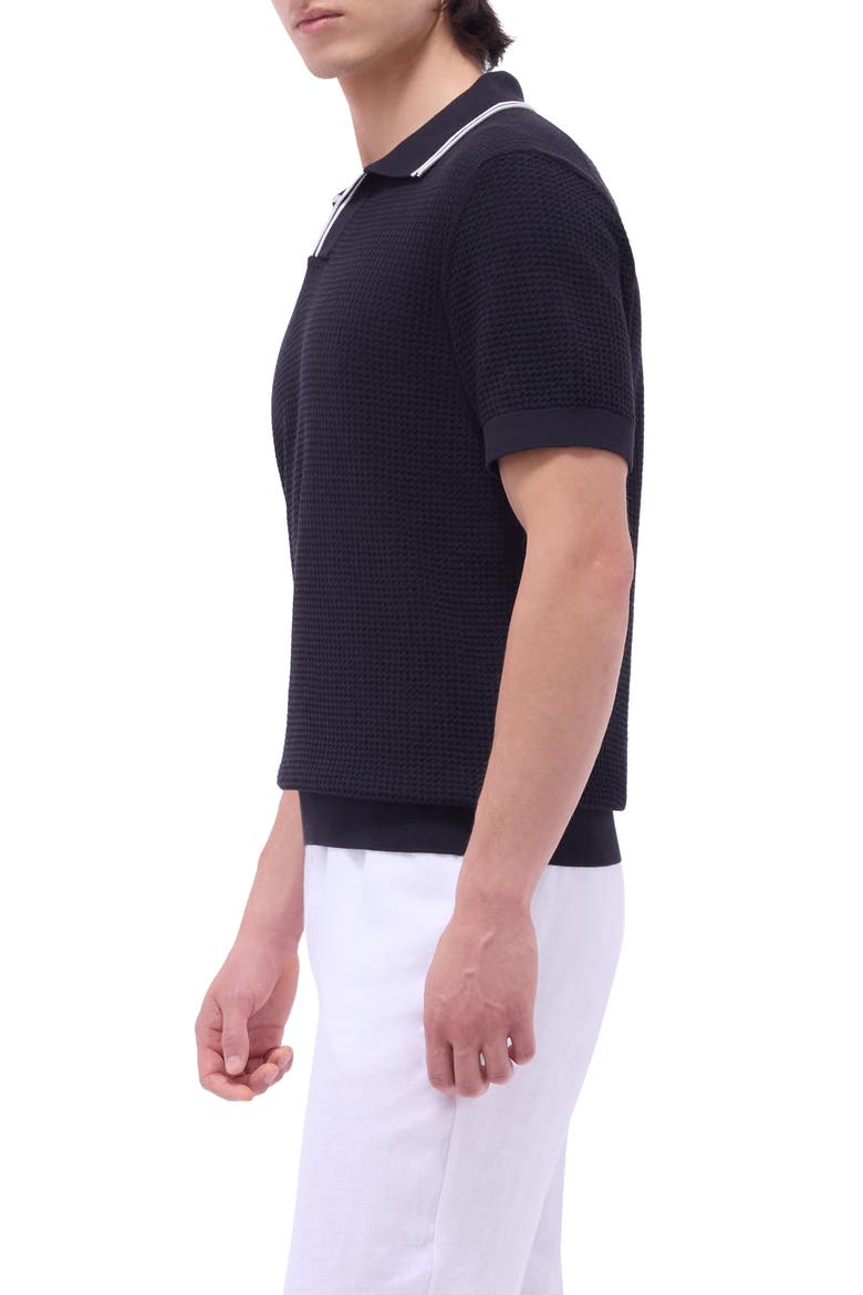 Tipped Johnny Collar Short Sleeve Sweater, Alternate, color, BLACK