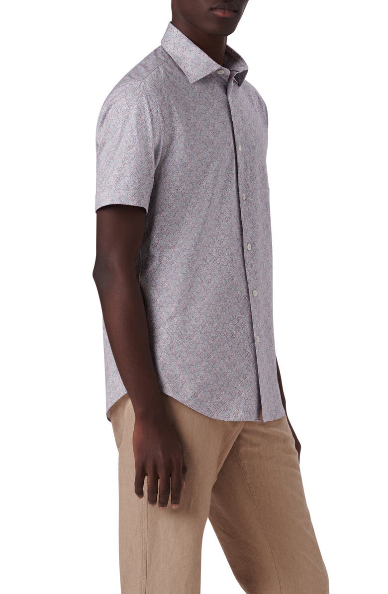 Bugatchi Miles OoohCotton<sup>®</sup> Floral Short Sleeve Button-Up Shirt, Alternate, color, Aloe