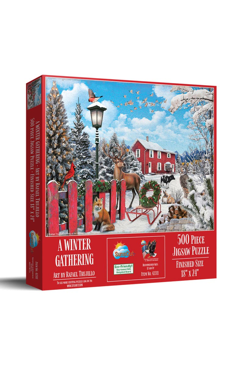 Sunsout A Winter Gathering 500 piece Jigsaw Puzzle for Adults, Main, color, Multicolor