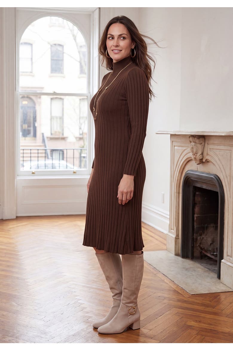 Mock Neck Midi Sweater Dress, Alternate, color, RICH BROWN