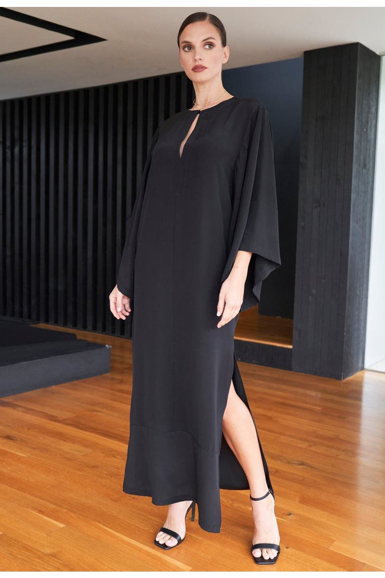 Wide Sleeve Silk Tunic Dress, Alternate, color, Black