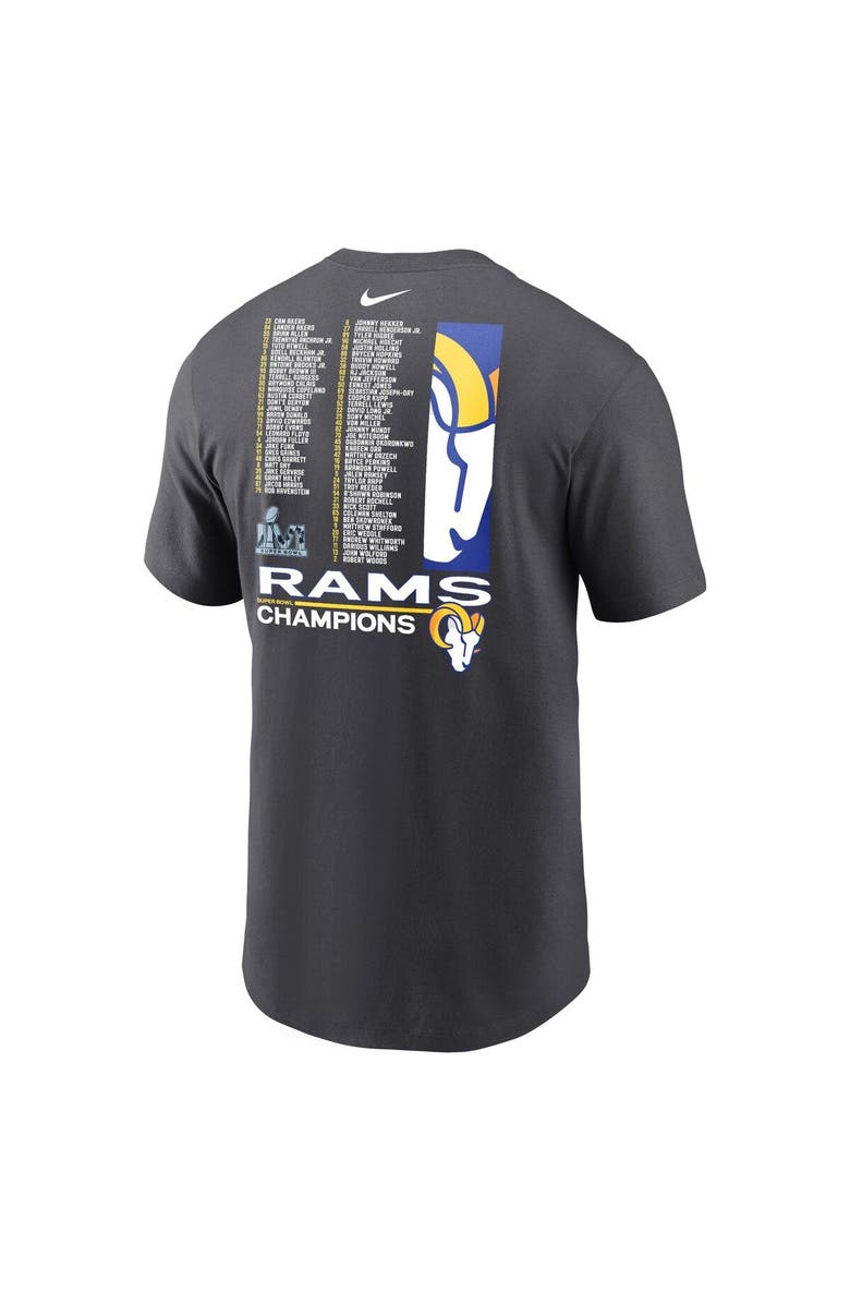 Nike Men's Nike Anthracite Los Angeles Rams Super Bowl LVI Champions Roster T-Shirt, Alternate, color,
