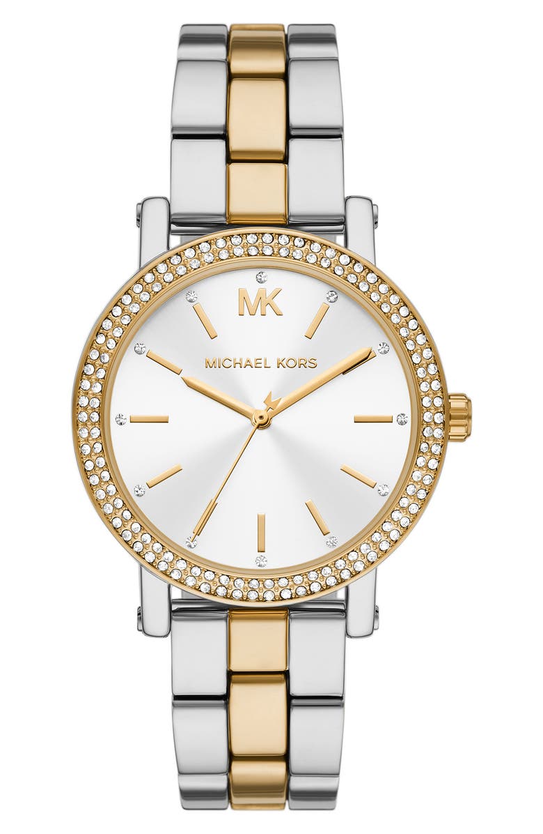 Michael Kors Corey Crystal Two-Tone Quartz Bracelet Watch, 38mm, Main, color, 