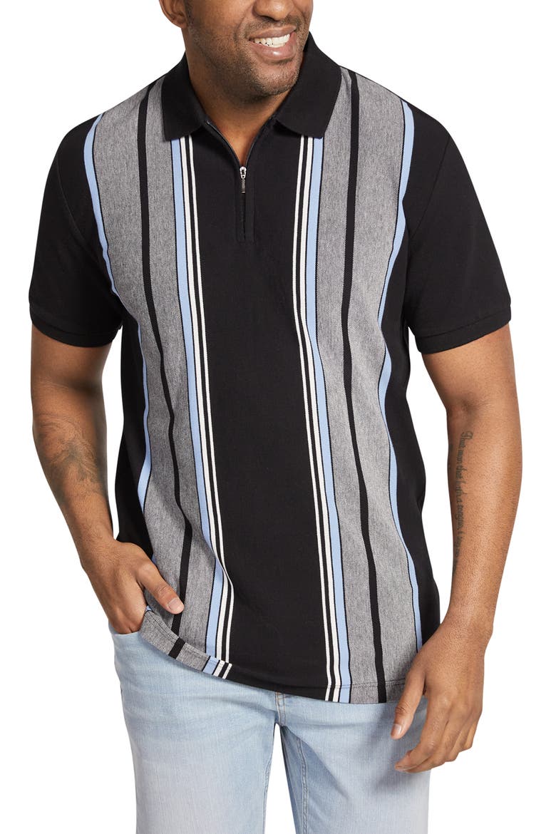 Lester Vertical Stripe Quater Zip Polo, Main, color, BLACK