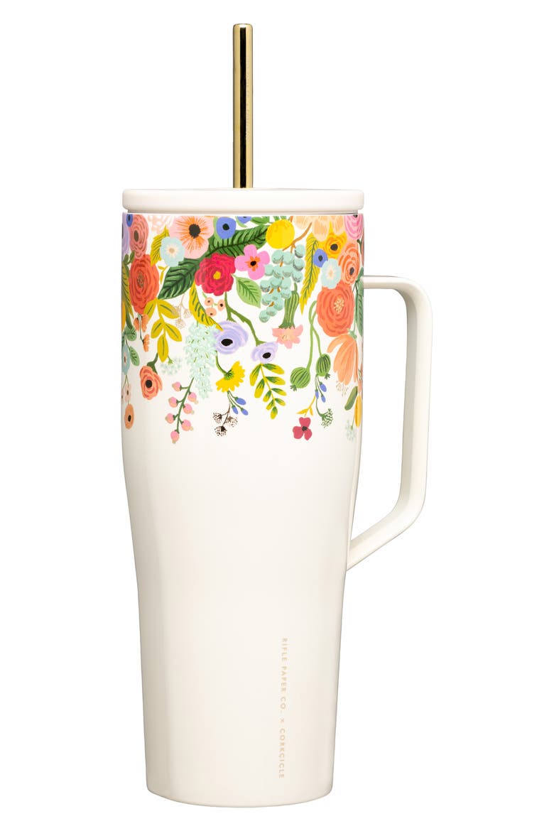 30-Ounce Insulated Cup with Straw, Alternate, color, RIFLE PAPER/ GDN PARTY CREAM