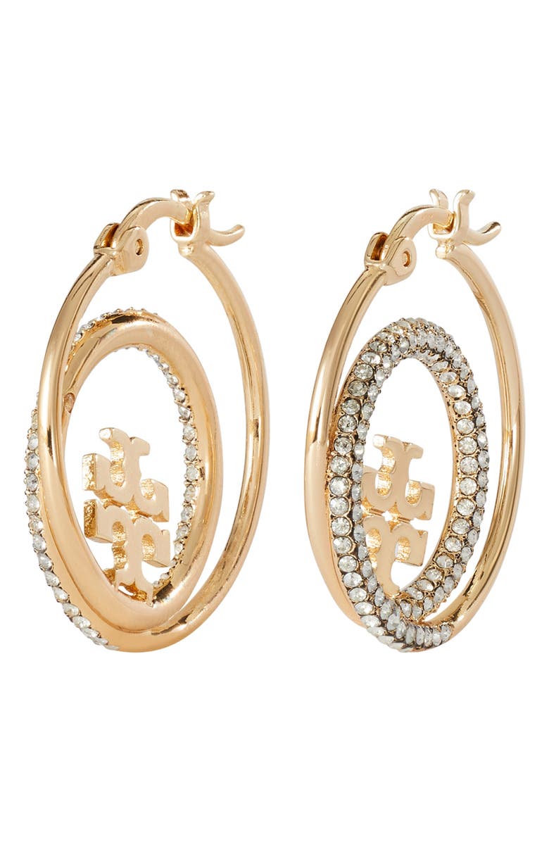 Tory Burch Miller Pavé Hoop Earrings, Main, color, 
