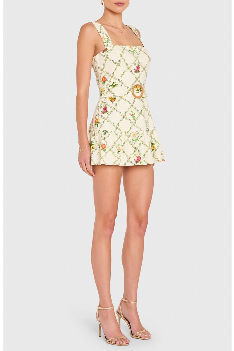 Lena Floral Print Belted Linen Blend Romper, Alternate, color, ALMOND MULTI