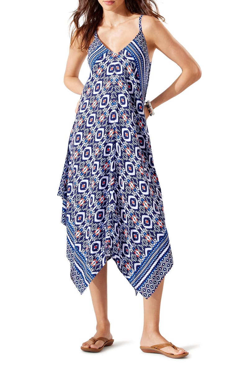 Tommy Bahama Ikat Print Handkerchief Cover-Up Dress, Main, color,