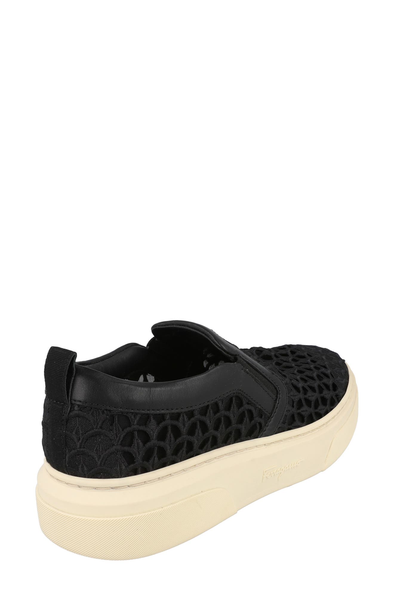 FERRAGAMO Cassina Scallop Lace Platform Sneaker, Alternate, color, Black