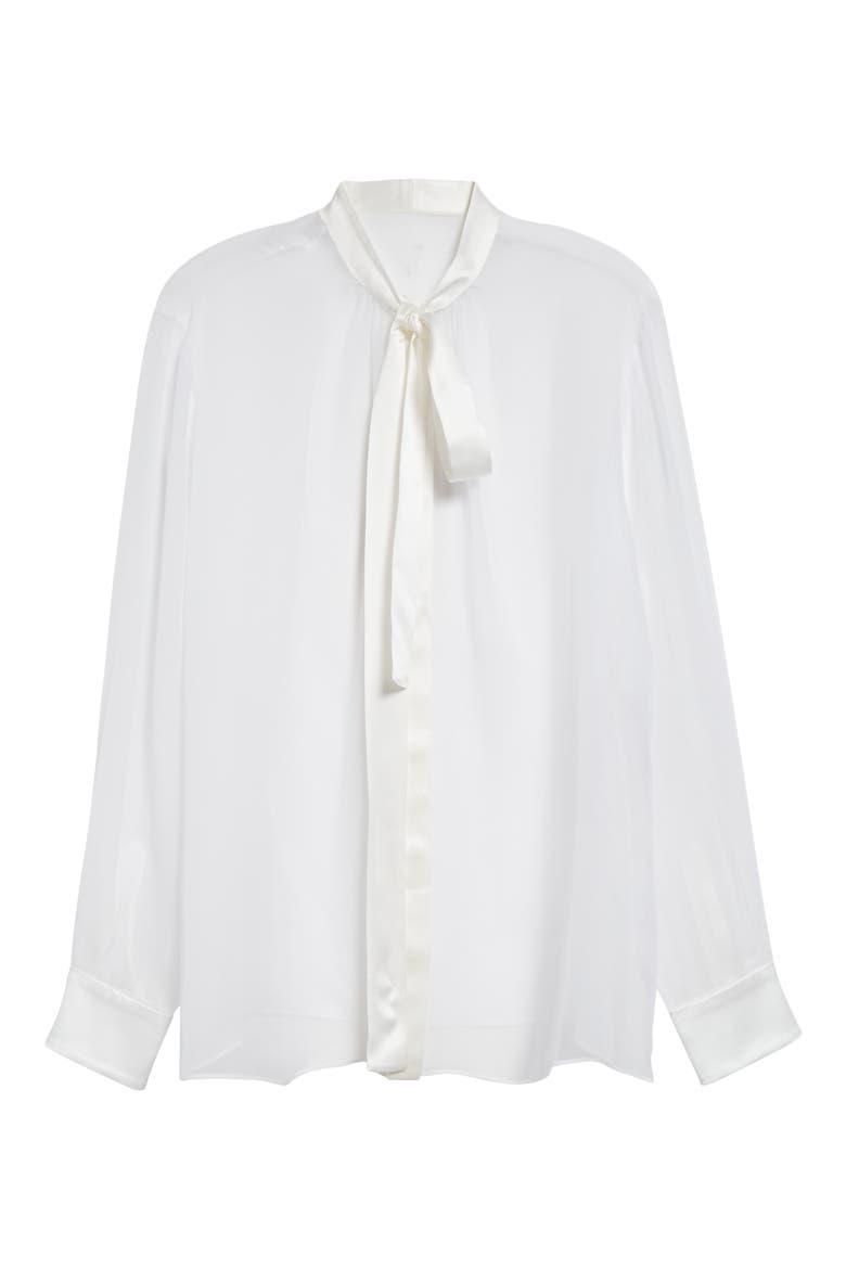 Sheer Silk Chiffon Tie Neck Shirt, Alternate, color, W0800 BIANCO OTTICO