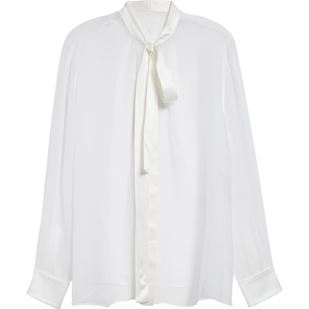 Dolce & Gabbana Dolce&gabbana Sheer Silk Chiffon Tie Neck Shirt In W0800 Bianco Ottico