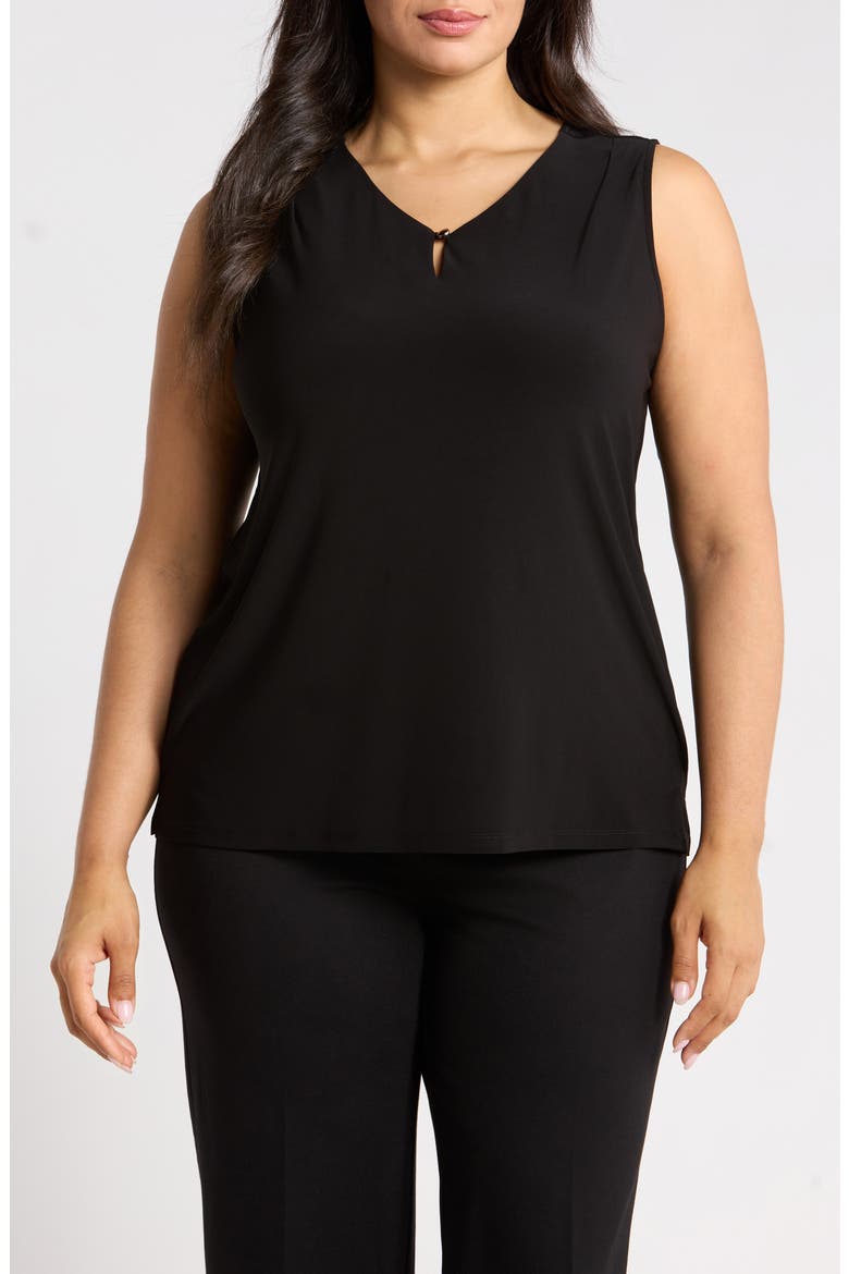 Pleat Neck Button Keyhole Top, Main, color, ANNE BLACK