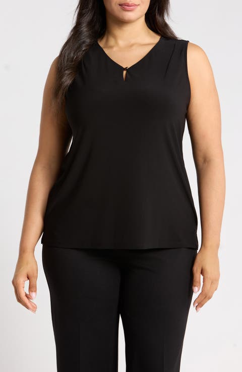 Pleat Neck Button Keyhole Top