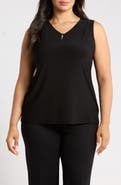 AK ANNE KLEIN Pleat Neck Button Keyhole Top