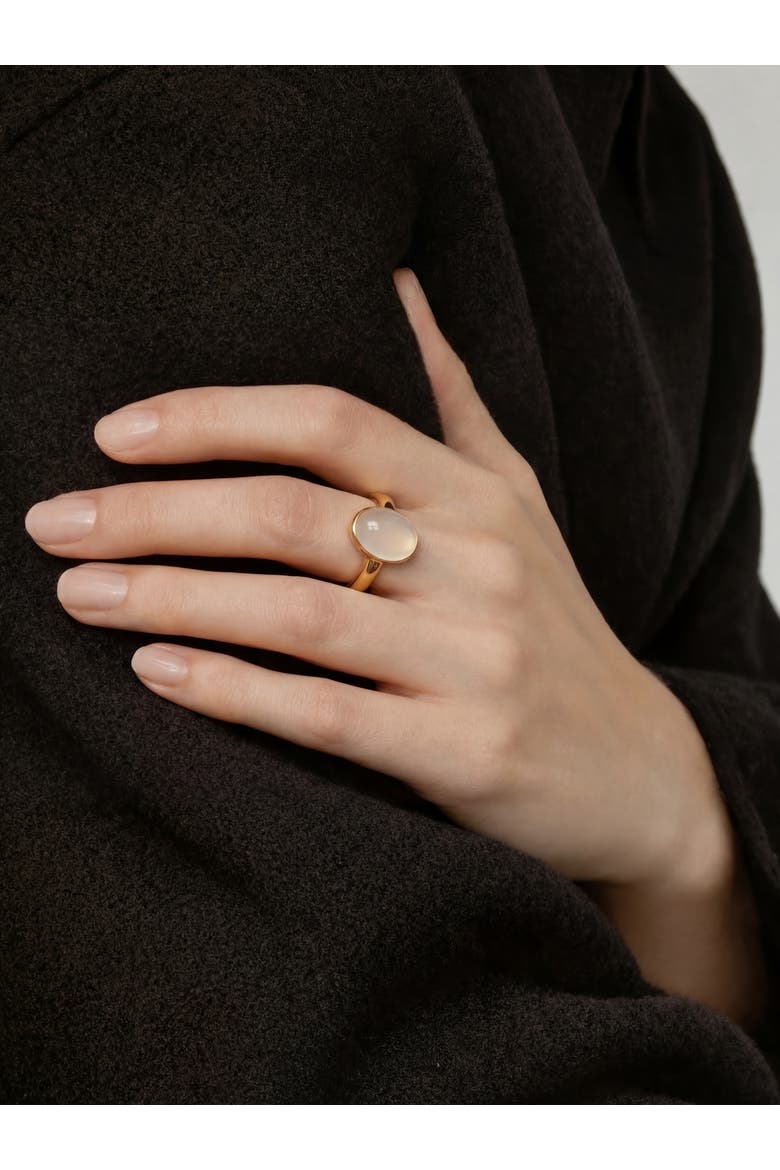Halo White Gemstone Cabochon Ring, Alternate, color, Gold