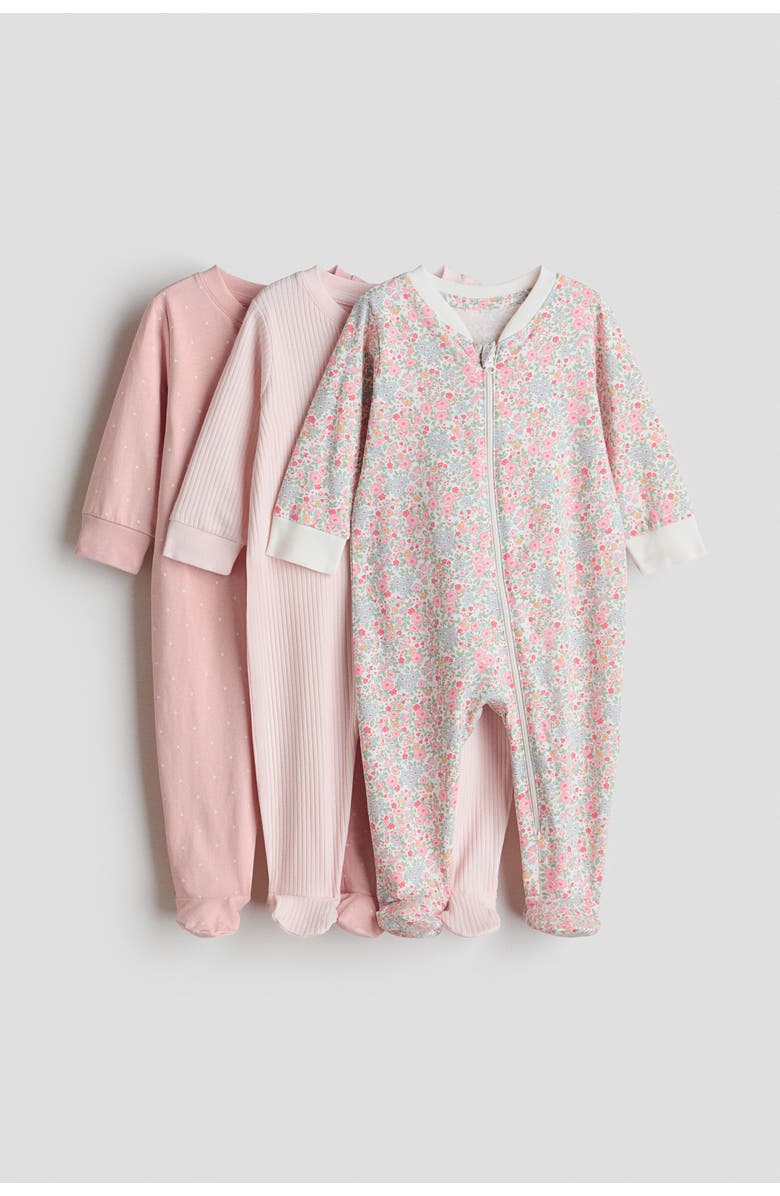 H&M 3-pack Zip-up Sleepsuits, Main, color, Dusty Pink/Floral
