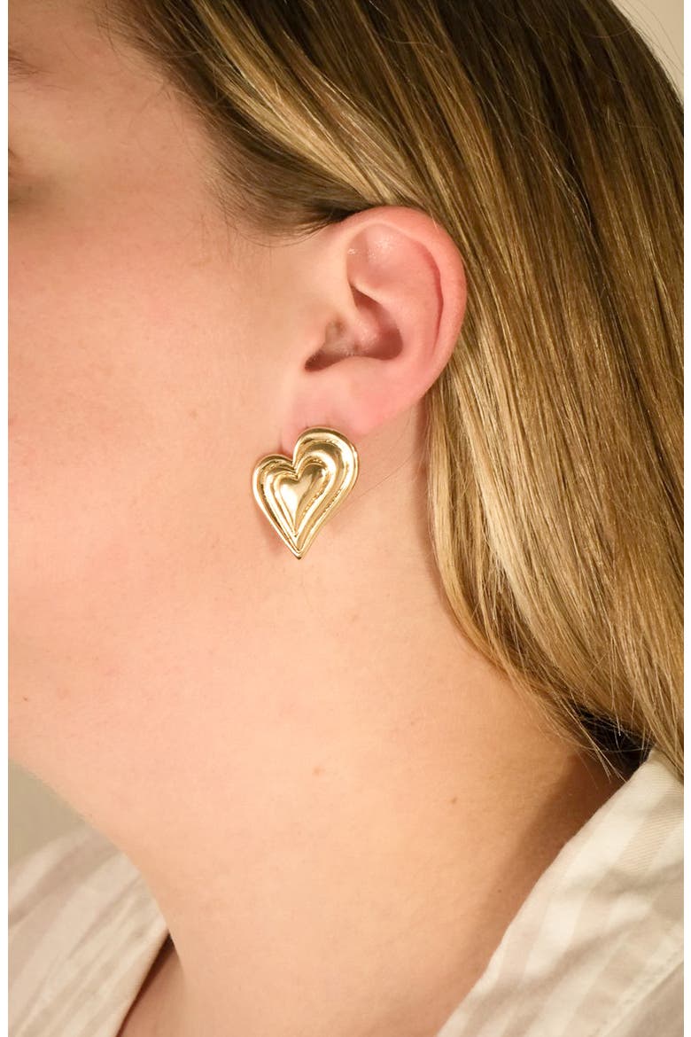 Beating Heart Post Earrings, Alternate, color, GOLD