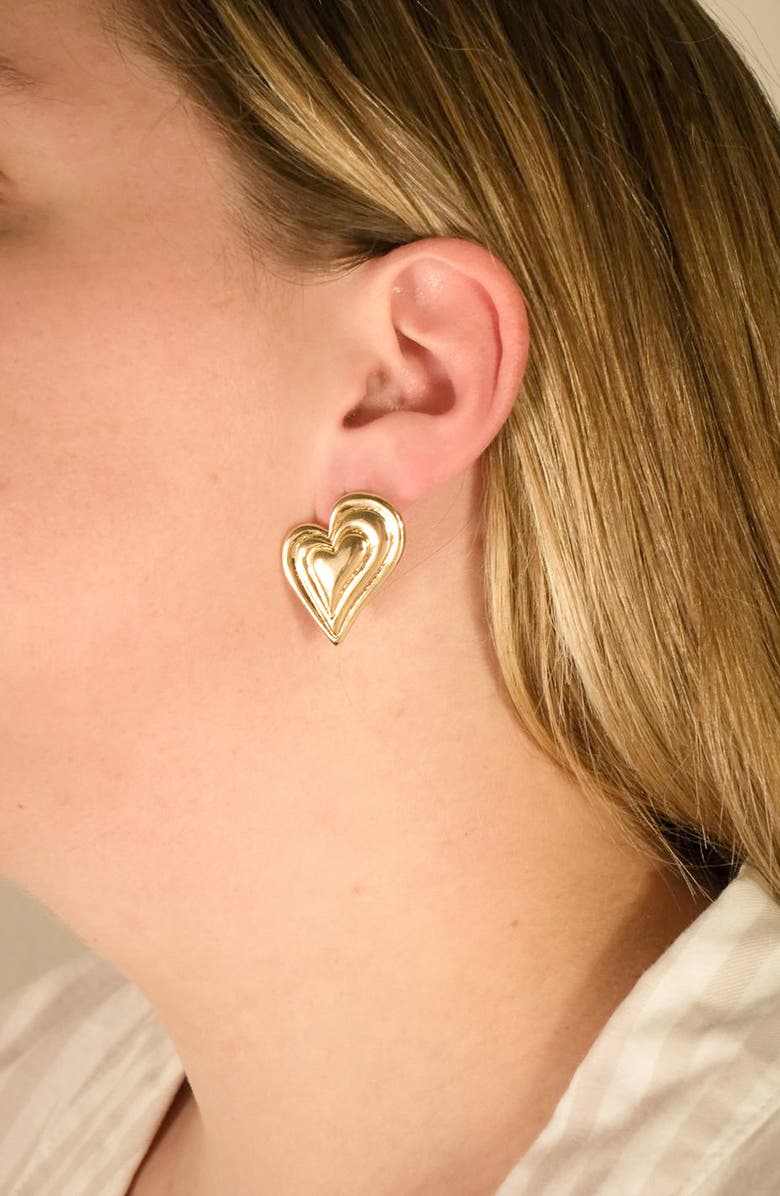 Sterling Forever Beating Heart Post Earrings, Alternate, color, Gold