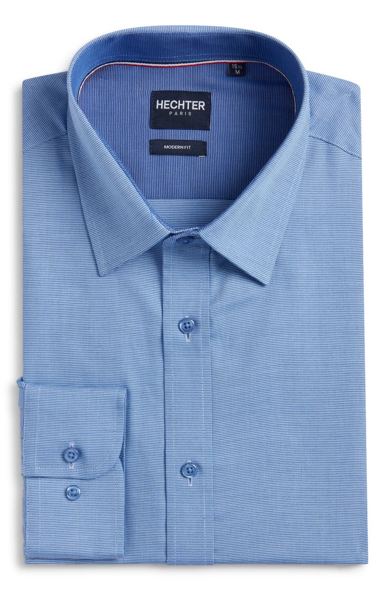 DANIEL HECHTER Paris Modern Fit Blue Micropattern Cotton Dress Shirt, Alternate, color, 