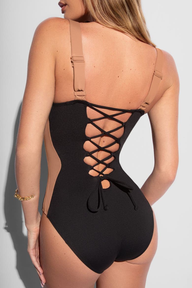 Mega Sculpting Underwire B/C Cup One Peice Swimsuit, Alternate, color, Contour Black Tawny