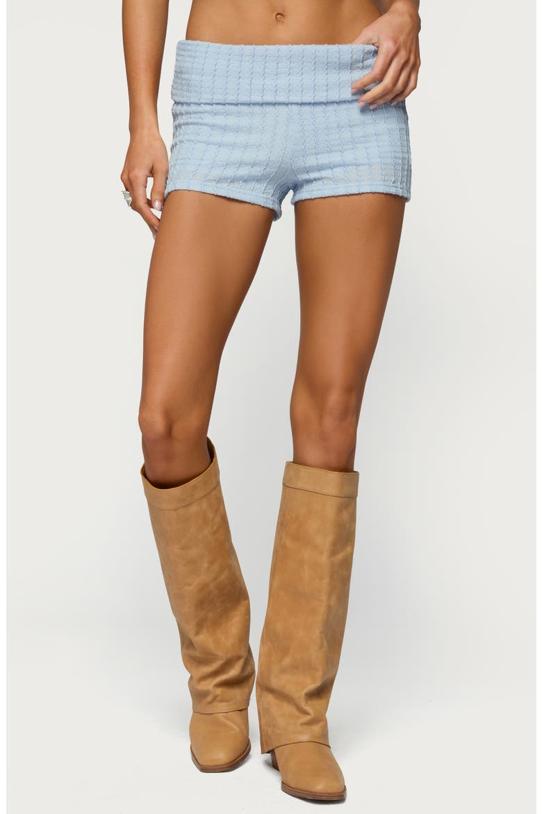 Iyara Textured Foldover Shorts, Main, color, LIGHT-BLUE
