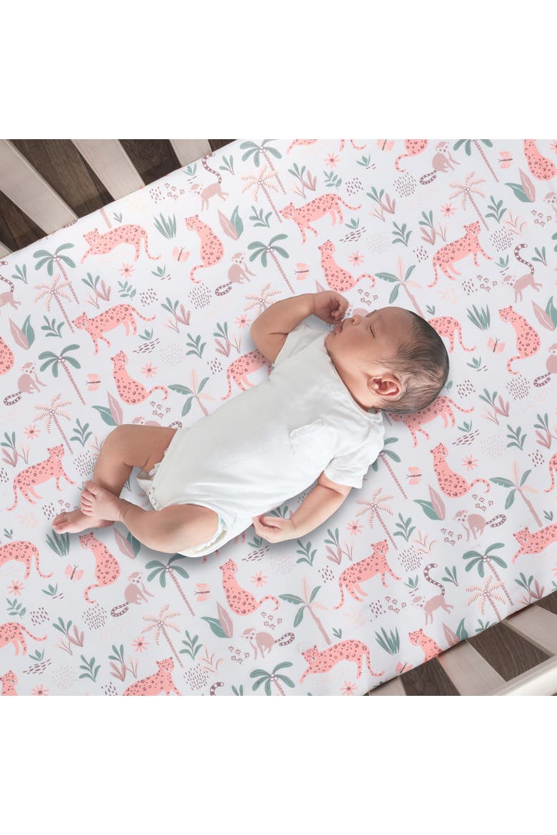Enchanted Safari Leopard/Lemur Jungle 3-Piece Baby Crib Bedding Set, Alternate, color, Coral