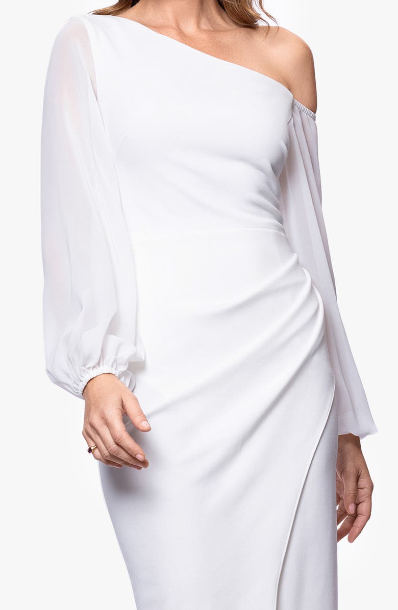 Betsy & Adam Sheer Sleeve One-Shoulder Scuba Crepe Cocktail Dress, Alternate, color, Ivory