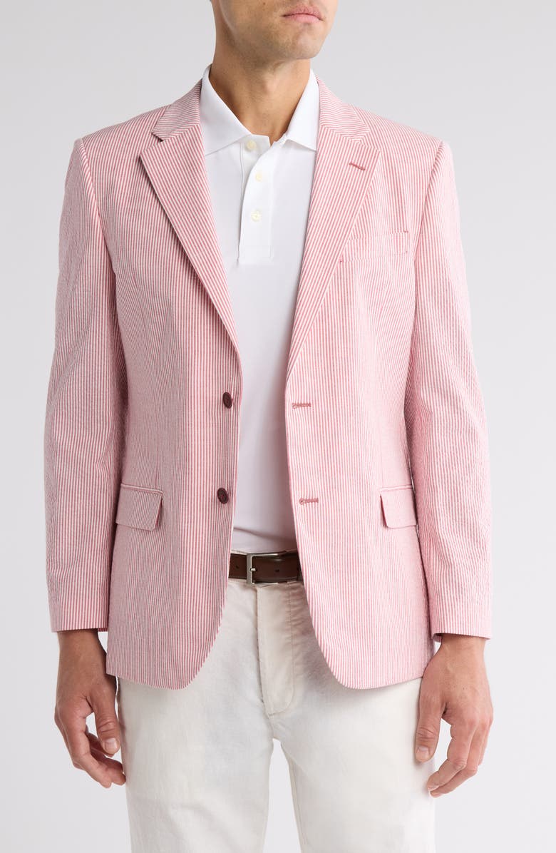 Nautica Stripe Stretch Cotton Seersucker Sport Coat, Main, color, Red