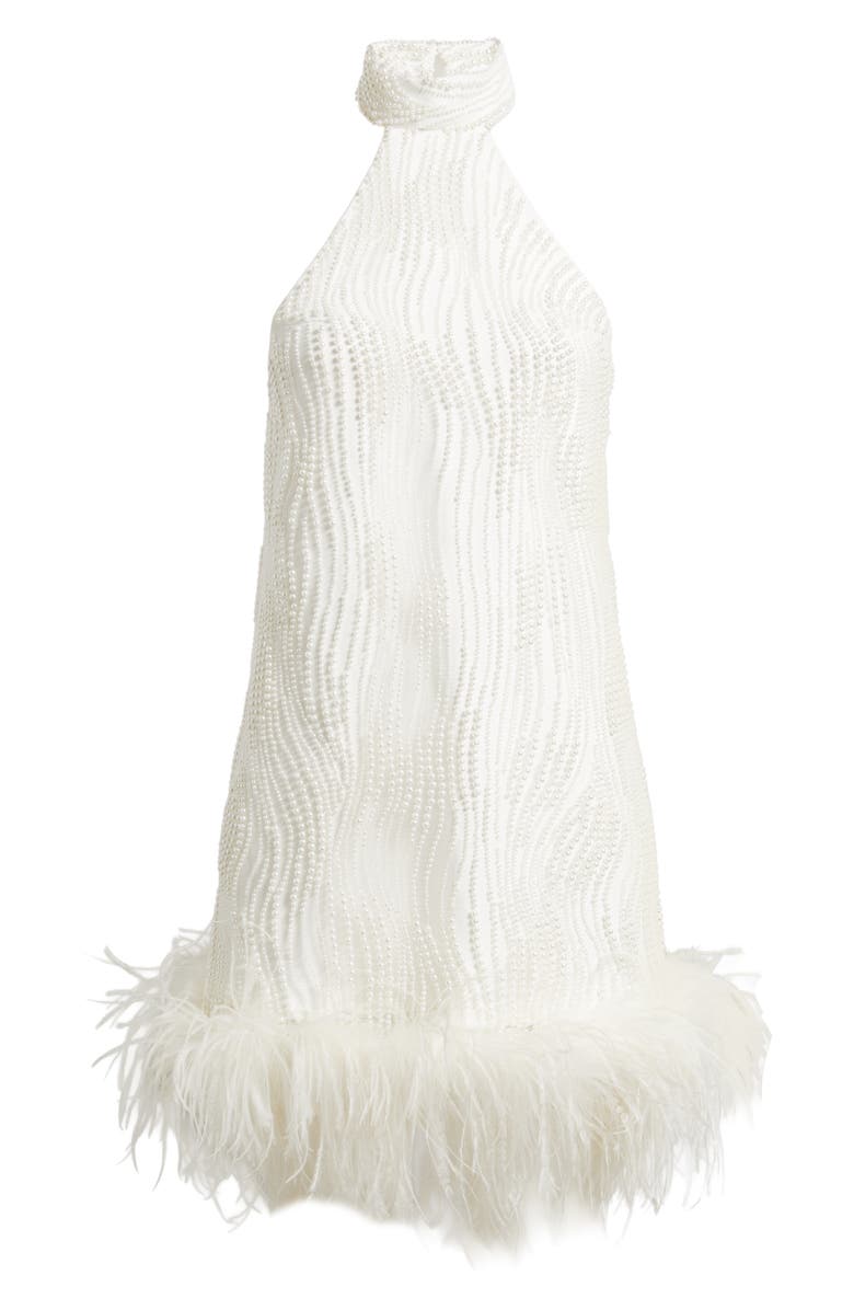 Delfi Collective Jenny Beaded Feather Trim Cocktail Minidress, Alternate, color, White Pearl
