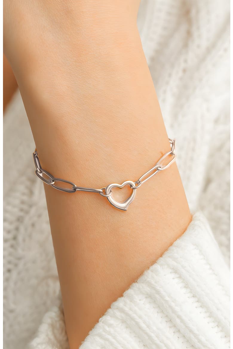 Open Heart Paperclip Chain Bracelet, Alternate, color, Silver