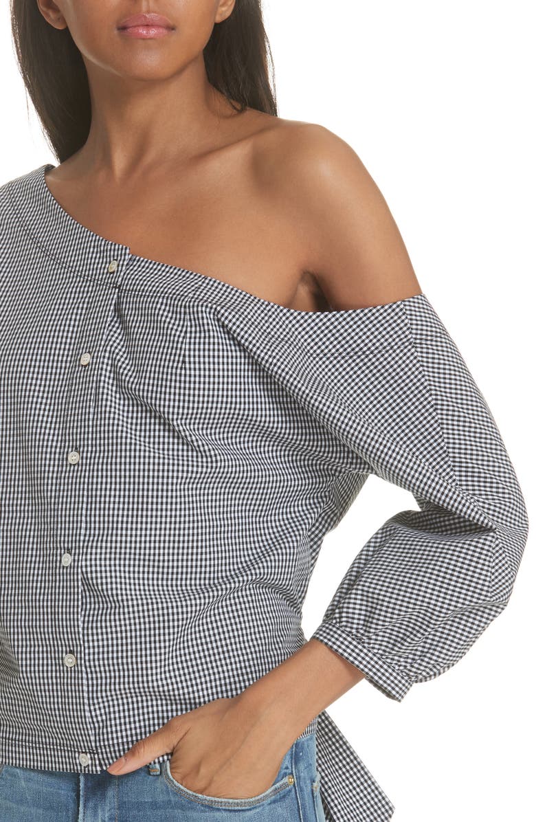 FRAME Gingham Tie Back Off the Shoulder Top, Alternate, color, 