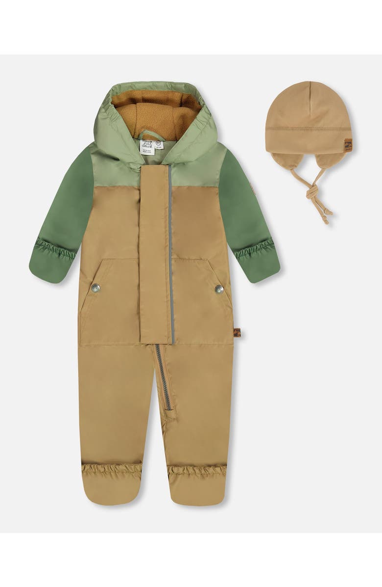 Deux par Deux Baby Boy's Baby Colorblock Mid-Season One-Piece Outerwear With Hat Pale Green, Sage, And Tan, Main, color, 