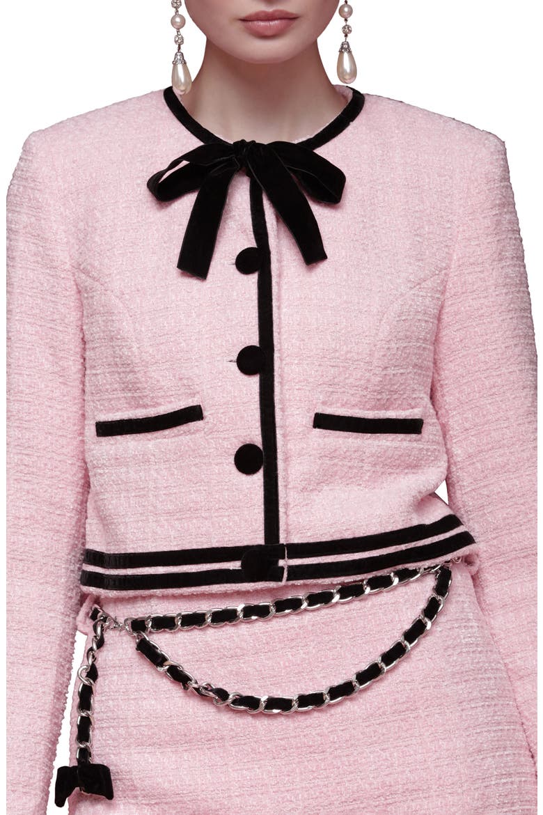 Tweed Crop Bow Trim Jacket, Alternate, color, CANDY PINK