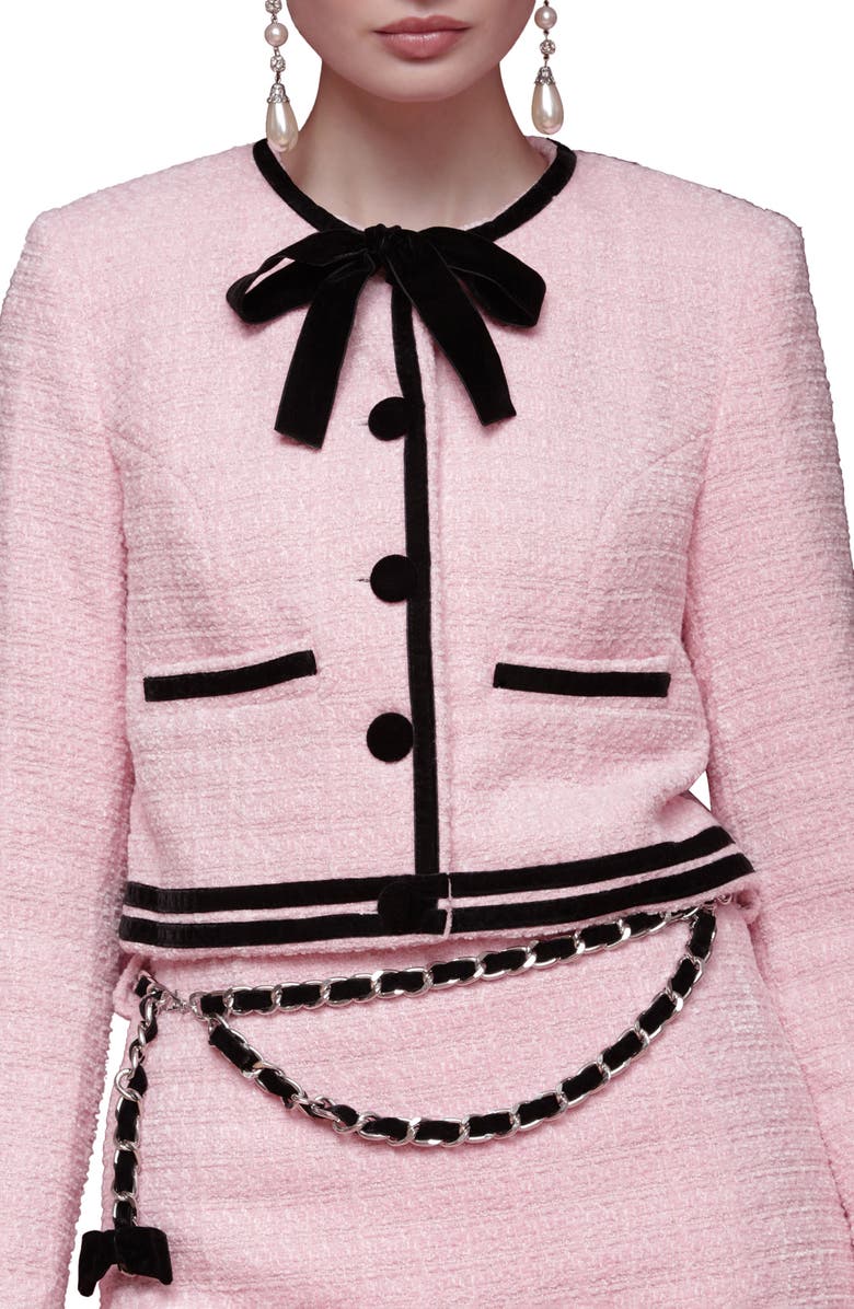 Avec Les Filles Tweed Crop Bow Trim Jacket, Alternate, color, Candy Pink