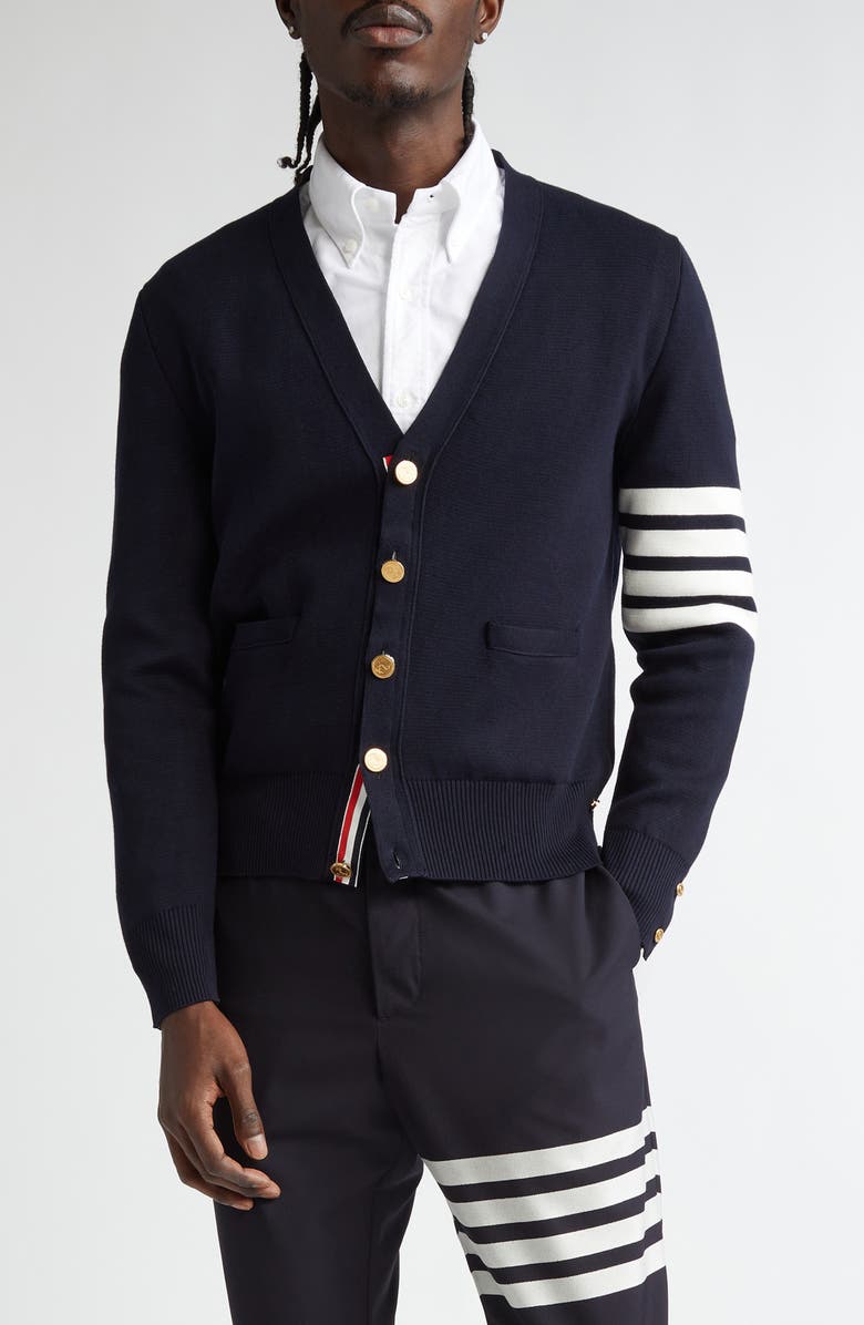 Thom Browne 4-Bar Milano Knit Cardigan, Main, color, Navy