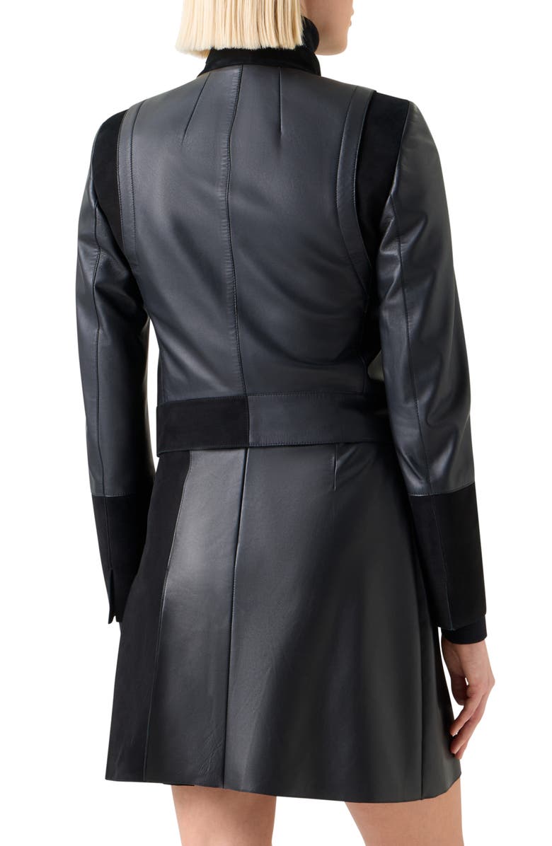 Akris Dean Leather Captain's Jacket, Alternate, color, Black