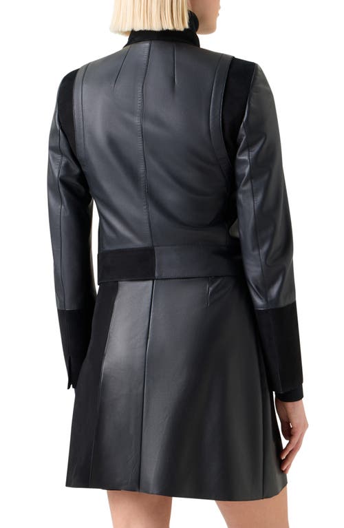 Akris Dean Nappa Leather Jacket With Suede Trim In Black