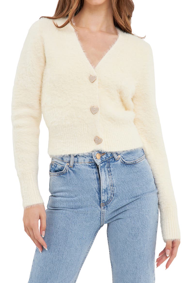 Pearly Heart Button Sweater, Alternate, color, CREAM