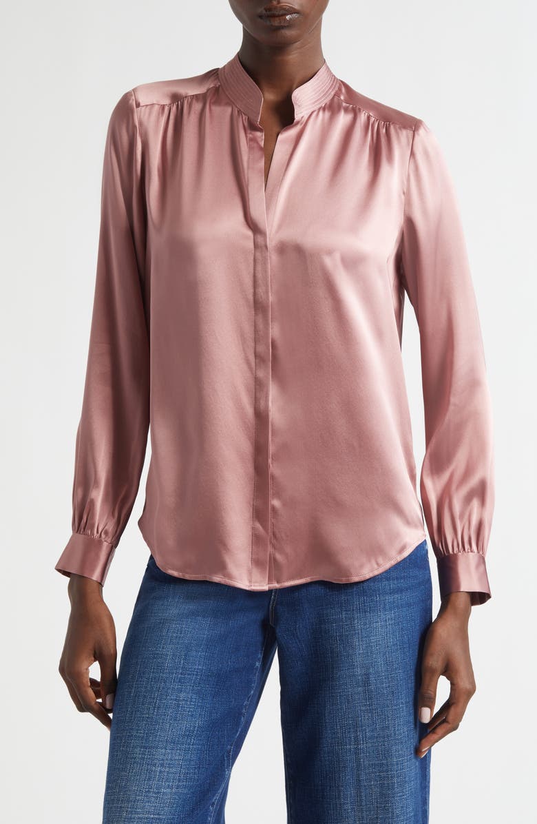 L'AGENCE Bianca Silk Satin Blouse, Main, color, Mauve Rose