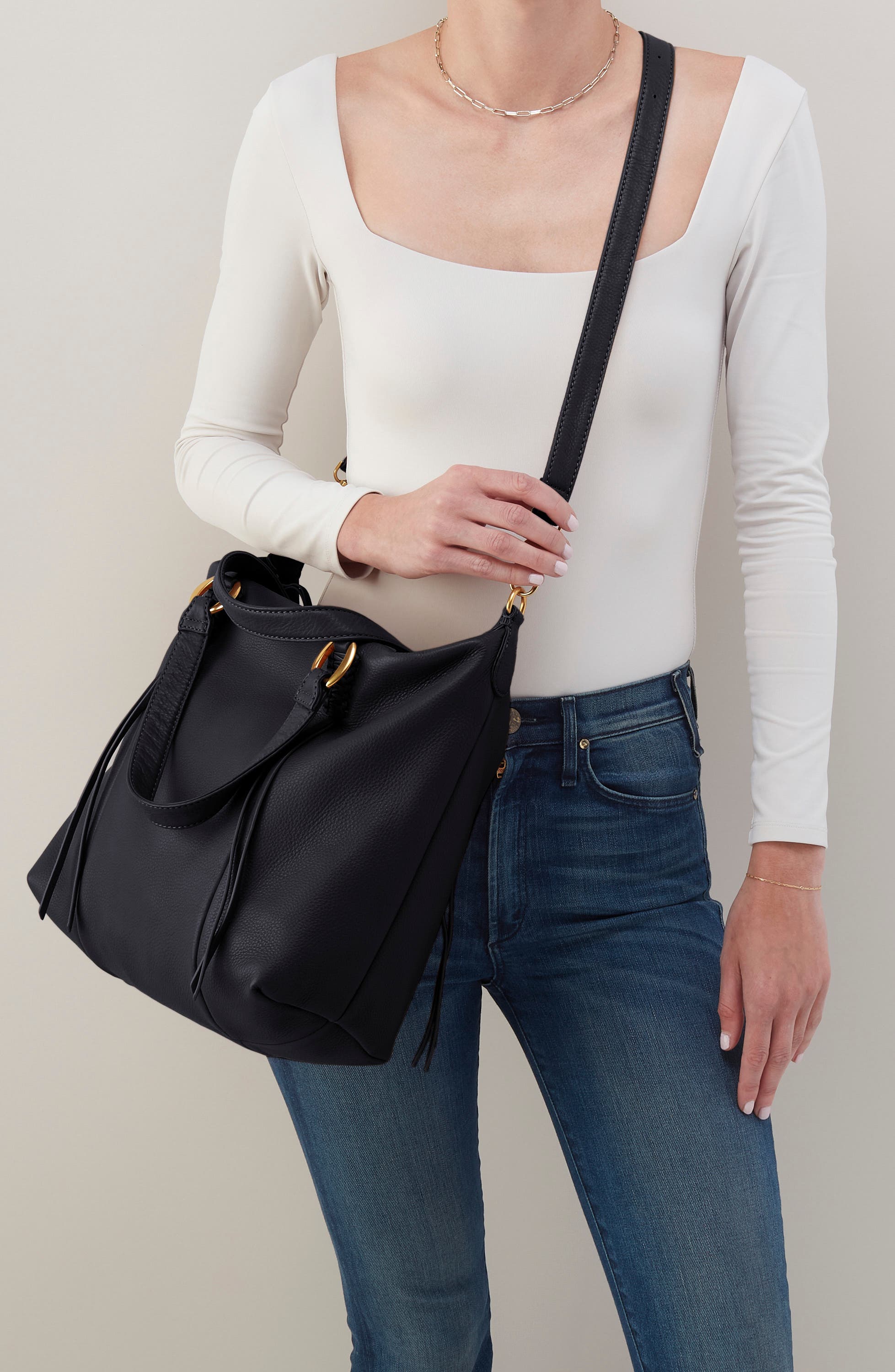 HOBO Harley Leather Satchel, Alternate, color, Black