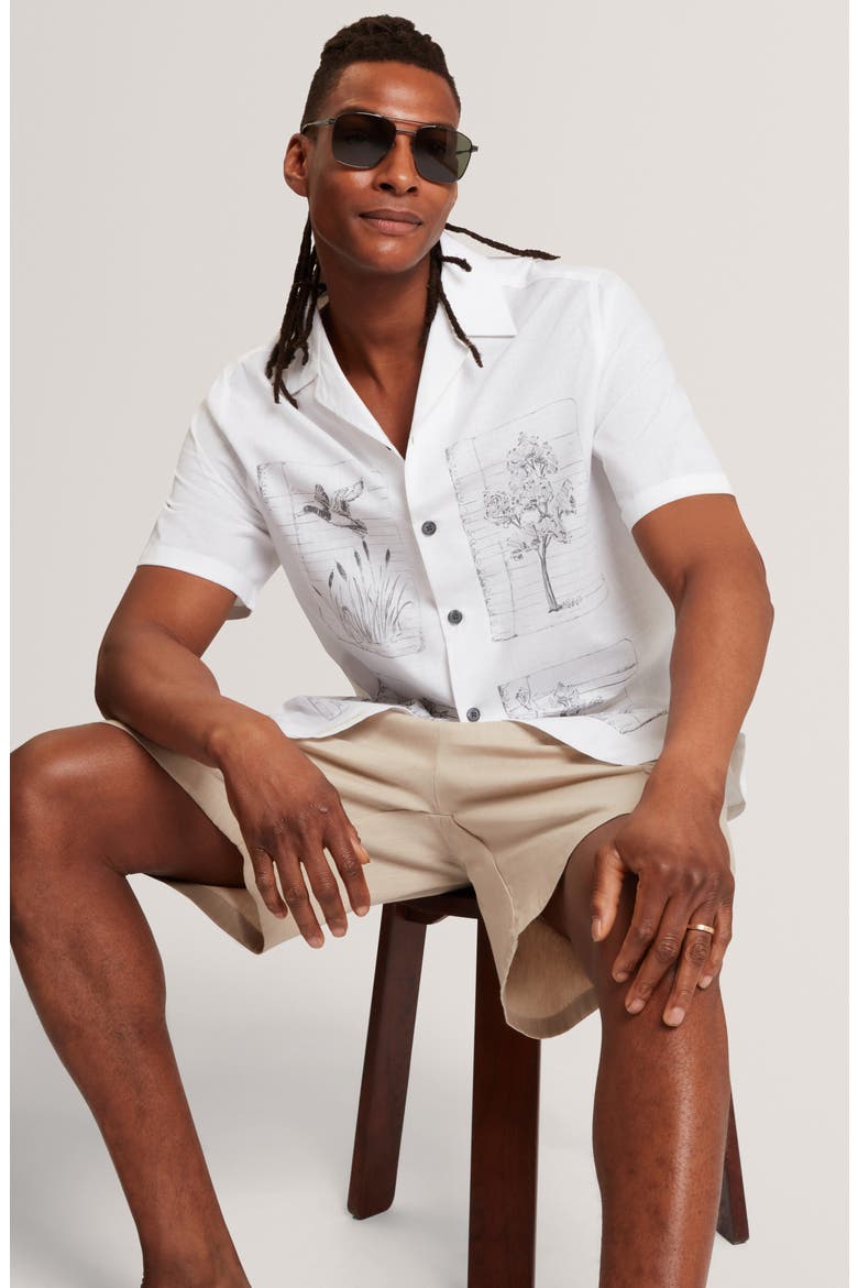 Gallagr Linen & Cotton Camp Shirt, Alternate, color, WHITE