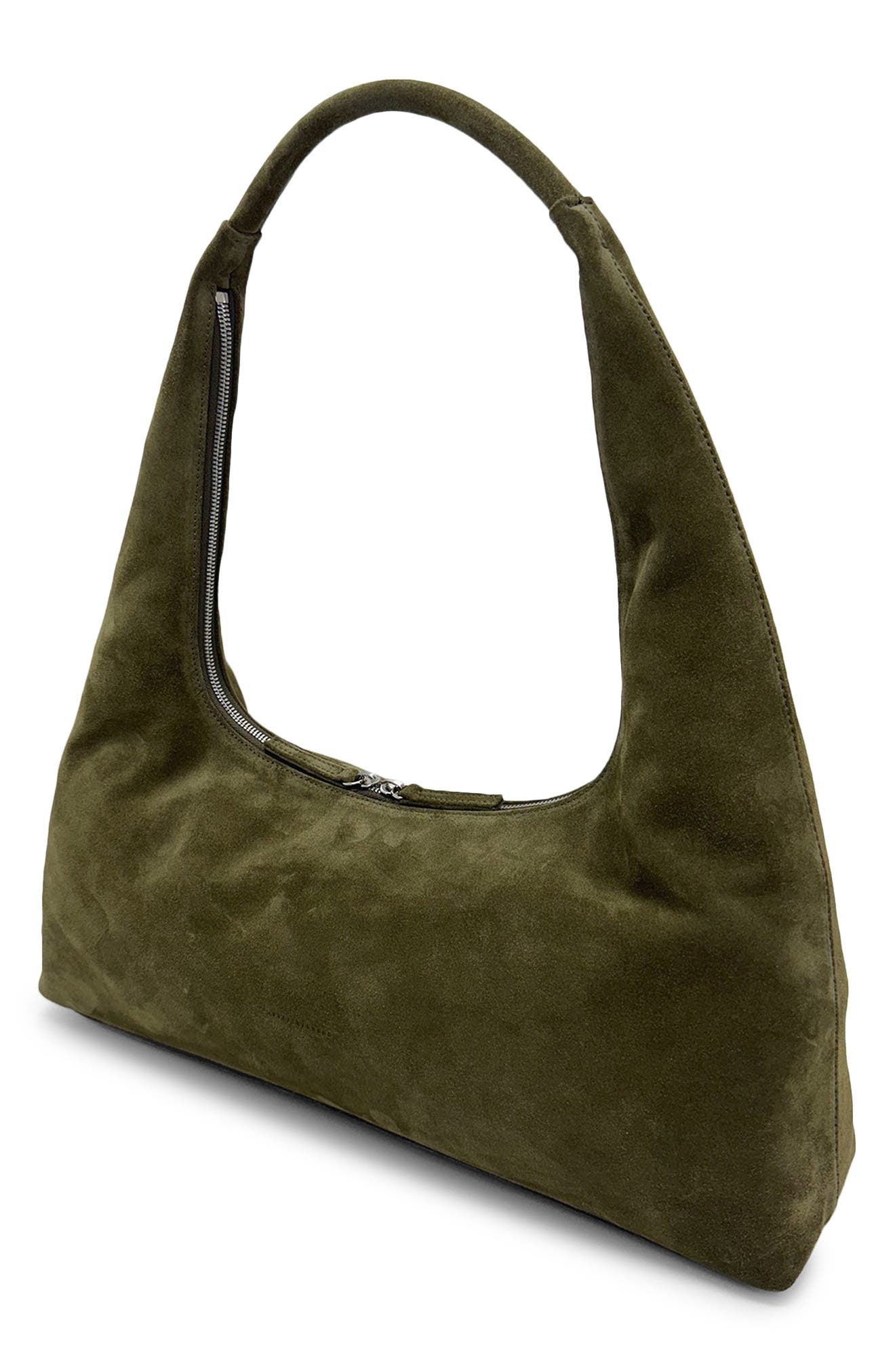 Large Hobo Leather Shoulder Bag, Alternate, color, DARK OLIVE SUEDE