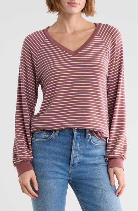 Striped Brushed Raglan Sleeve Pullover