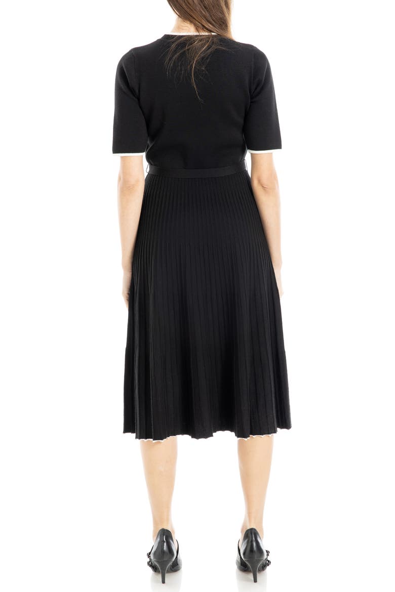 Pleated Short Sleeve Sweater Dress, Alternate, color, BLACK/ BONE