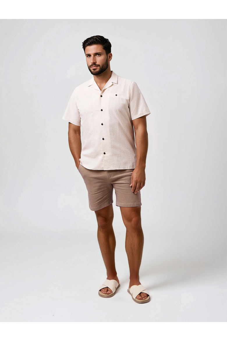 Seersucker Striped Resort SS Button-Up Shirt, Main, color, Medium Beige