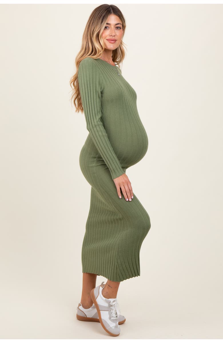 PinkBlush Ribbed Knit Fitted Midi Sweater Dress, Alternate, color, Olive Green